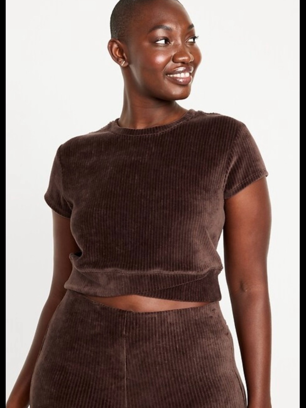 Old Navy Ribbed velour Crop Top and flare pants loungewear 2pc Set in Brown